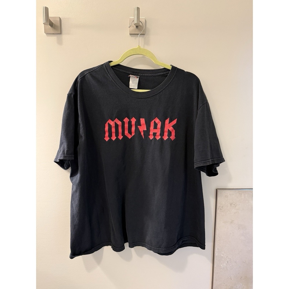 VTG Muzak Graphic T-Shirt Black AC/DC Font Parody Hanes Beefy-T Mens Large
